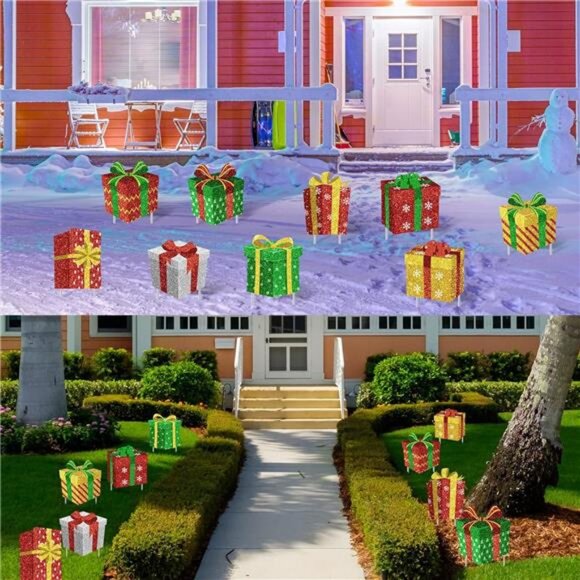 9 Pcs Christmas Decoration Outdoor Yard Sign with Stakes Xmas Lawn Sign Box Sign - Picture 5 of 8